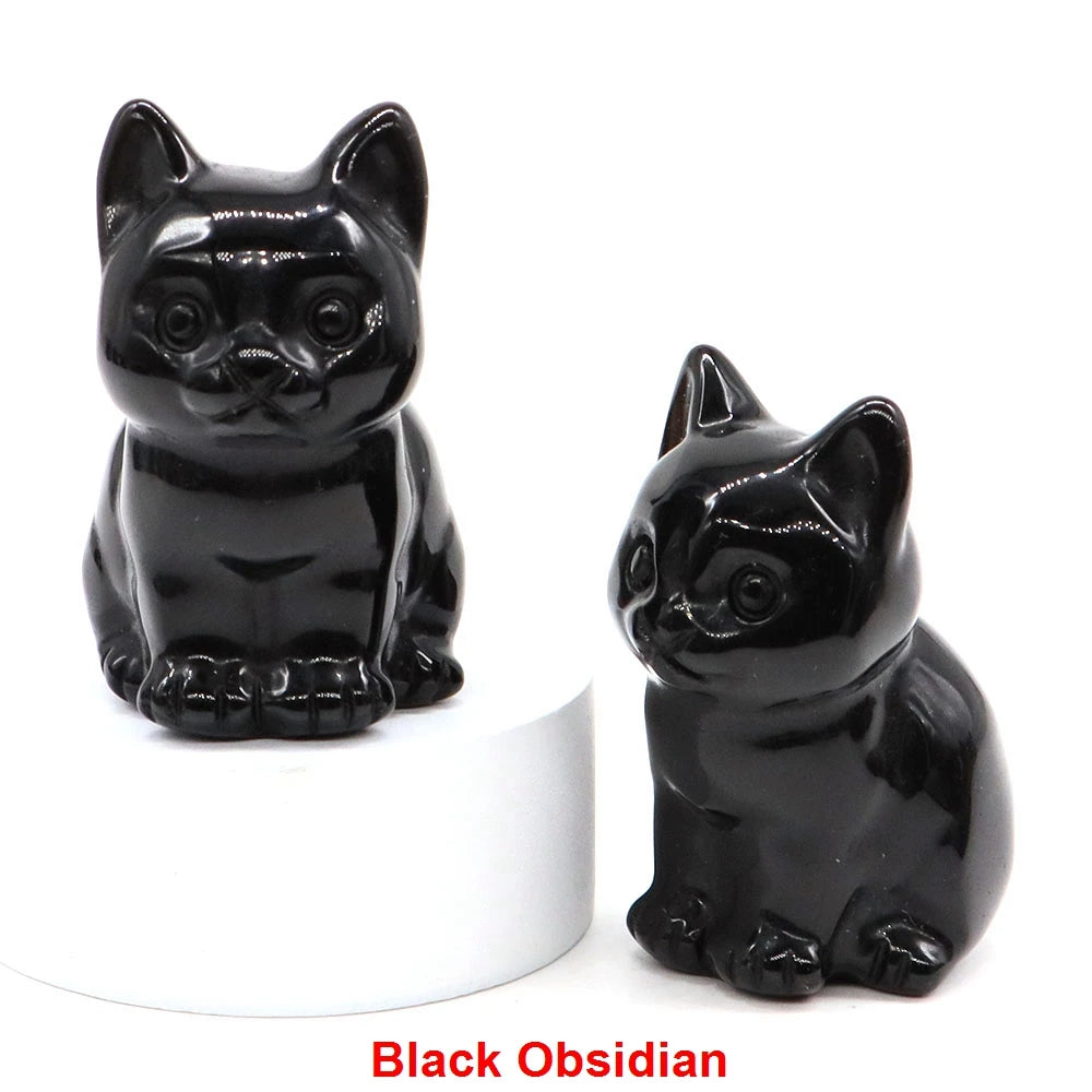 1.8" Natural Stone Cat Statue Hand Carved Animal Figurine Healing Crystal Amethyst Crafts Chakra Meditation Home Decoration Gift
