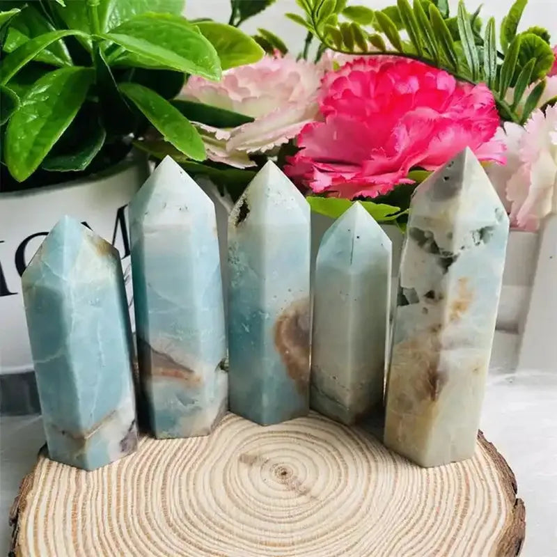 Natural Blue Amazonite Quartz Tower Crystals Point Sky Blue Crystals Wand Crystal Healing Stone