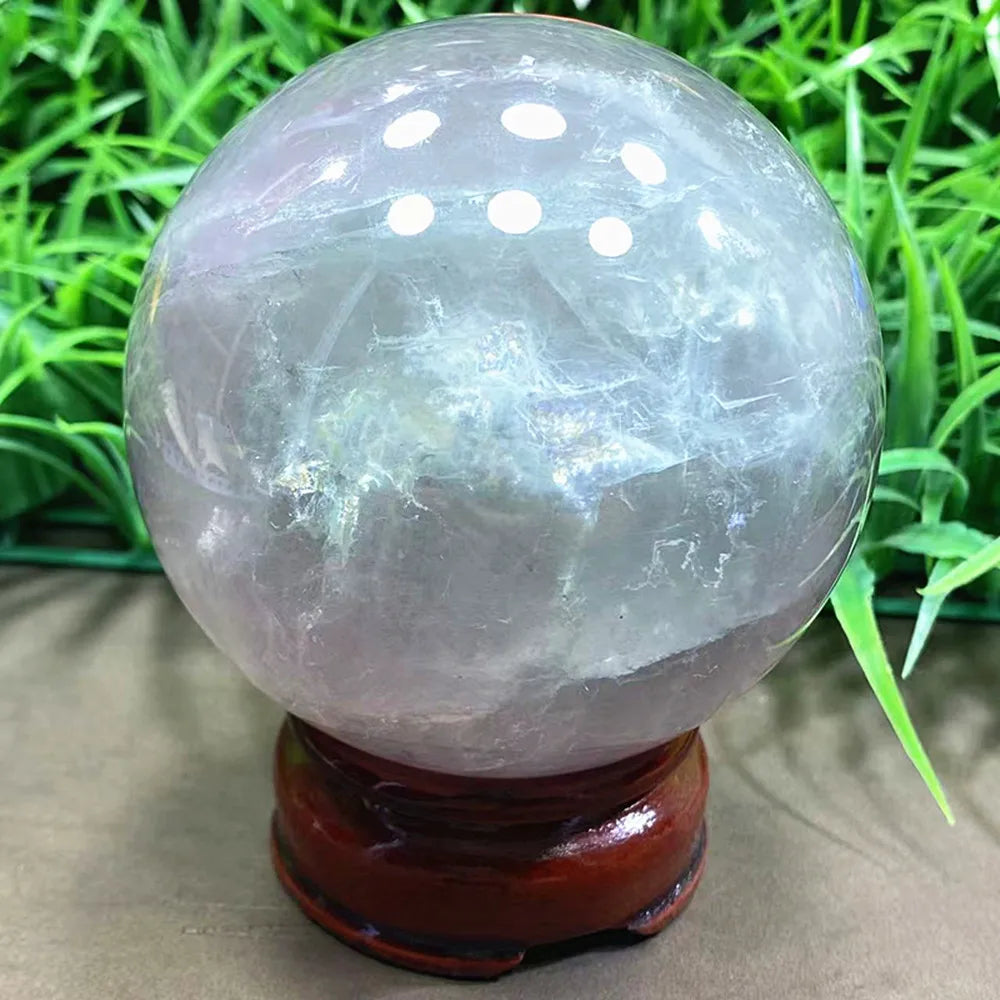 Natural Fluorite Crystal Ball — Hand-Polished Quartz Sphere, Rainbow Healing Stone