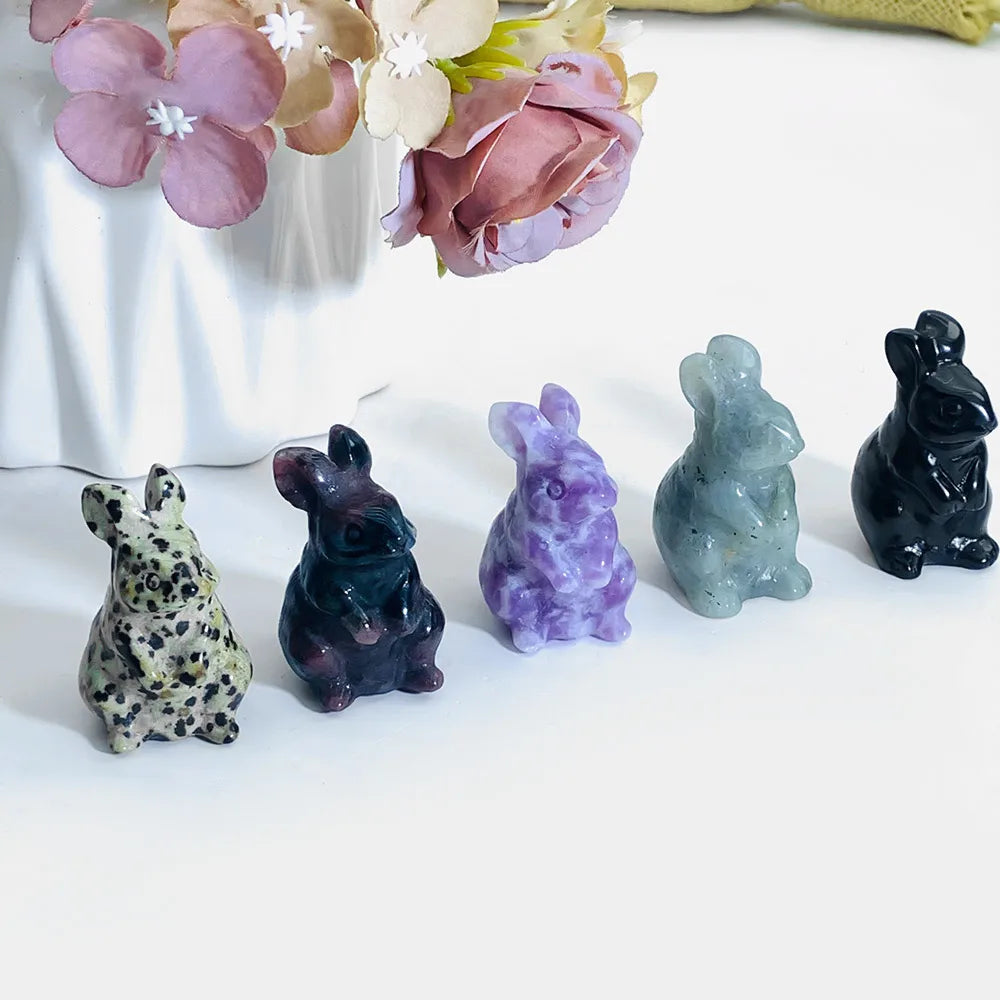 1.5" Elf Rabbit Natural Crystal Amethyst Quartz Agate Bunny Animal Craft Figurines Stone Carving Healing Reiki Home Decor Gift
