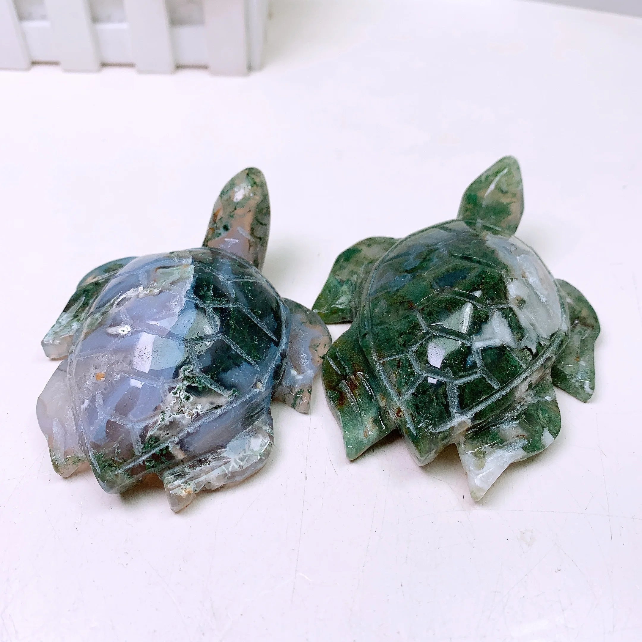 Natural Moss Agate Handmade Carved Sea turtle Polished Animal Powerful Statue For Home Decoration Gift 1PCS