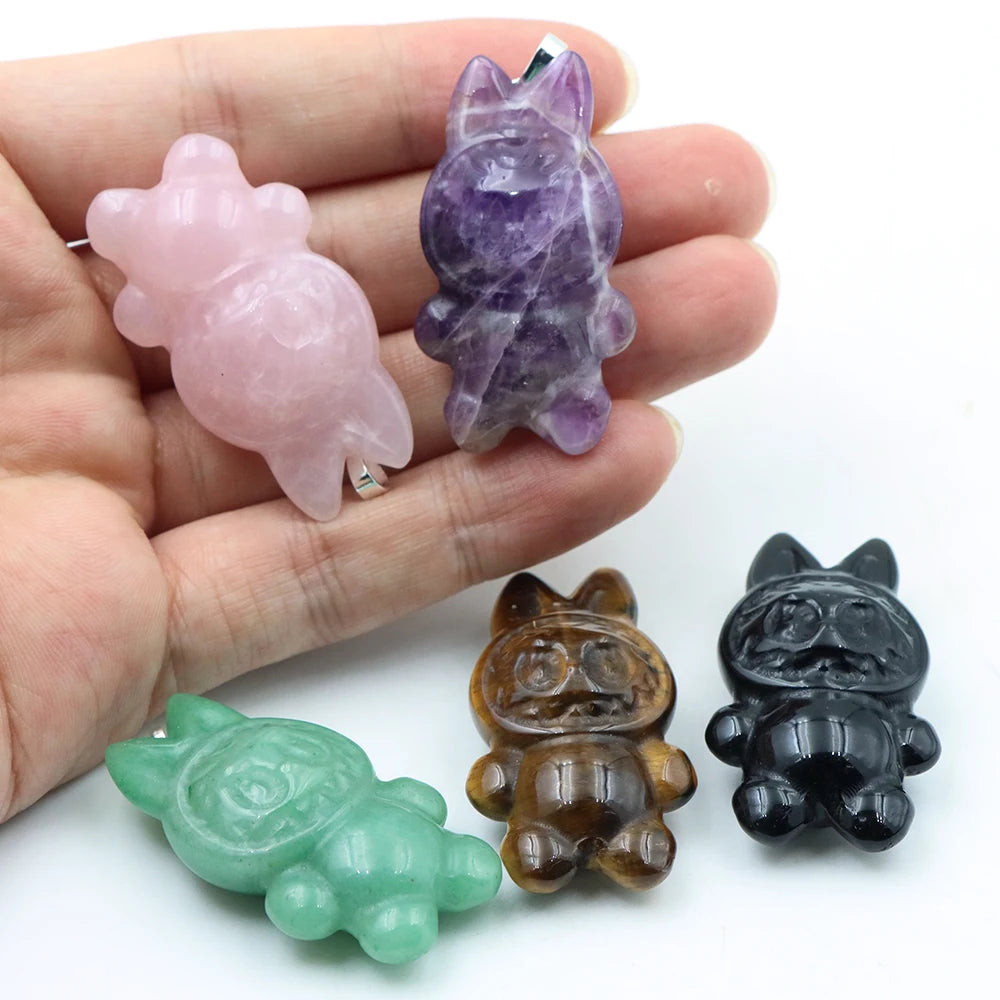 Natural Stone Carving Cartoon Elf DIY Fashion Jewelry Accessories Healing Crystal Gemstone Animals Figurine Supplies Wholesale