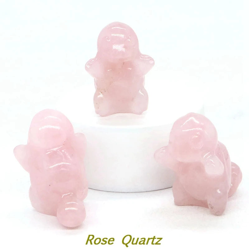 1.2" Natural Crystal Stone Squirrel Frog Seed Turtle Statue Cartoon Gemstone Carved Healing Home Room Decor Kids Holiday Gift