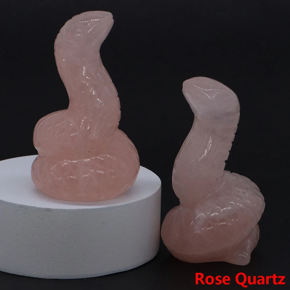 2" Snake Statue Natural Stone Healing Amethyst Rose Quartz Carved Healing Animal Figurine Reiki Crystal Crafts Home Decoration