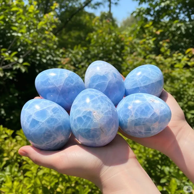 1pc Celestite Egg Crystal Palm Stone, Crown Chakra Healing，Perfect Gifts For Crystal Lover，Halloween &Christmas Day Gift