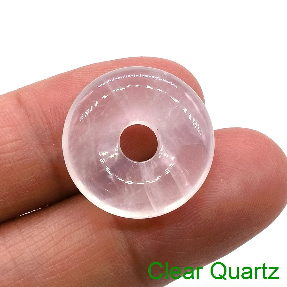 20mm Natural Round Big Hole Hollow Stone Crystal Quartz Aventurine Agate Jade Donut Charm Carved for Pendants Diy Making Gift