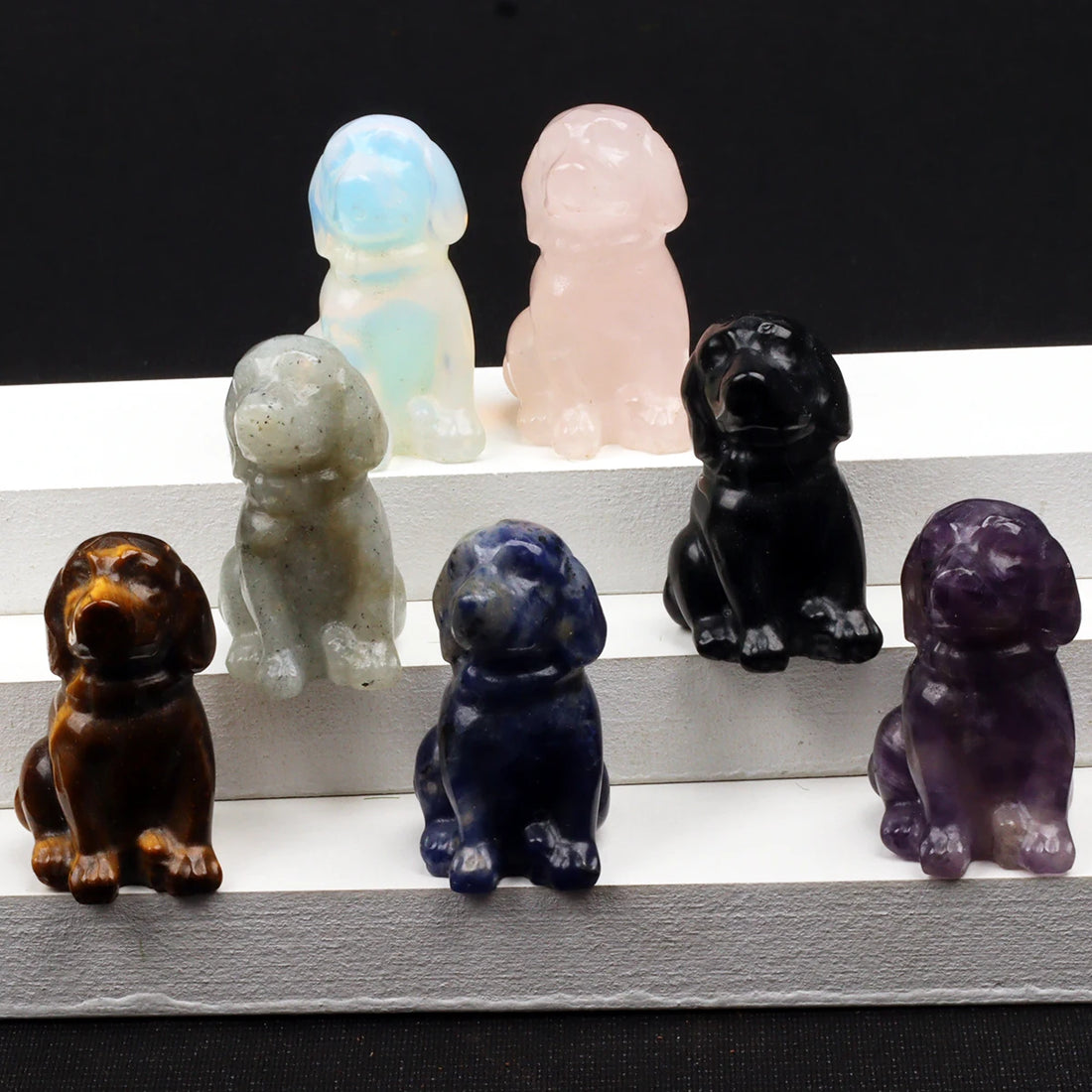 Tiger Eye Dog Figurine, Natural Stone, Hand Carved Obsidian Mini Puppy, Crystal Craft, Chakra, Home Decor, 1.5"