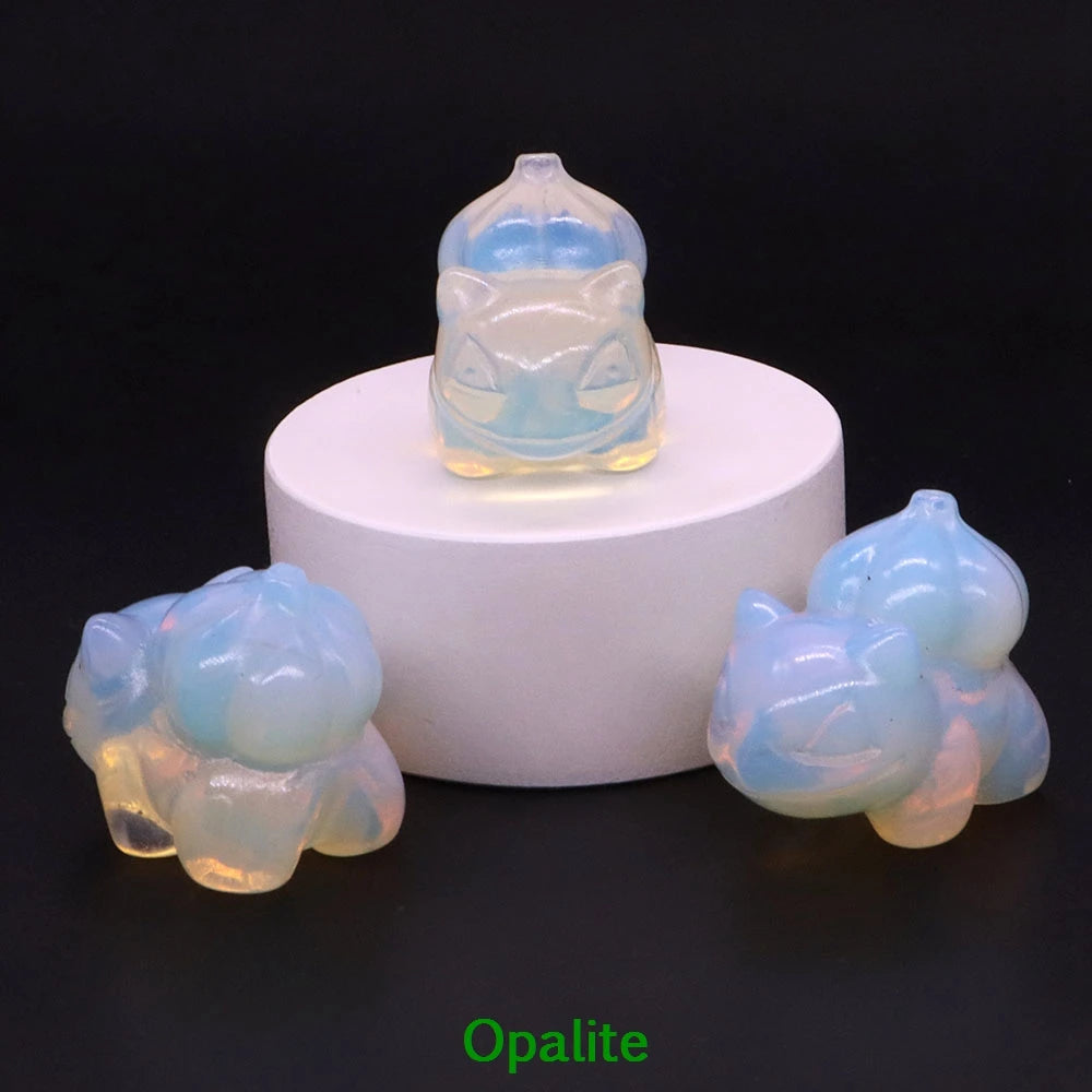 1.2" Natural Crystal Stone Squirtle Bikachu Statue Fantast Baby Cartoon Gemstone Carved Healing Home Room Decor Holiday Gift