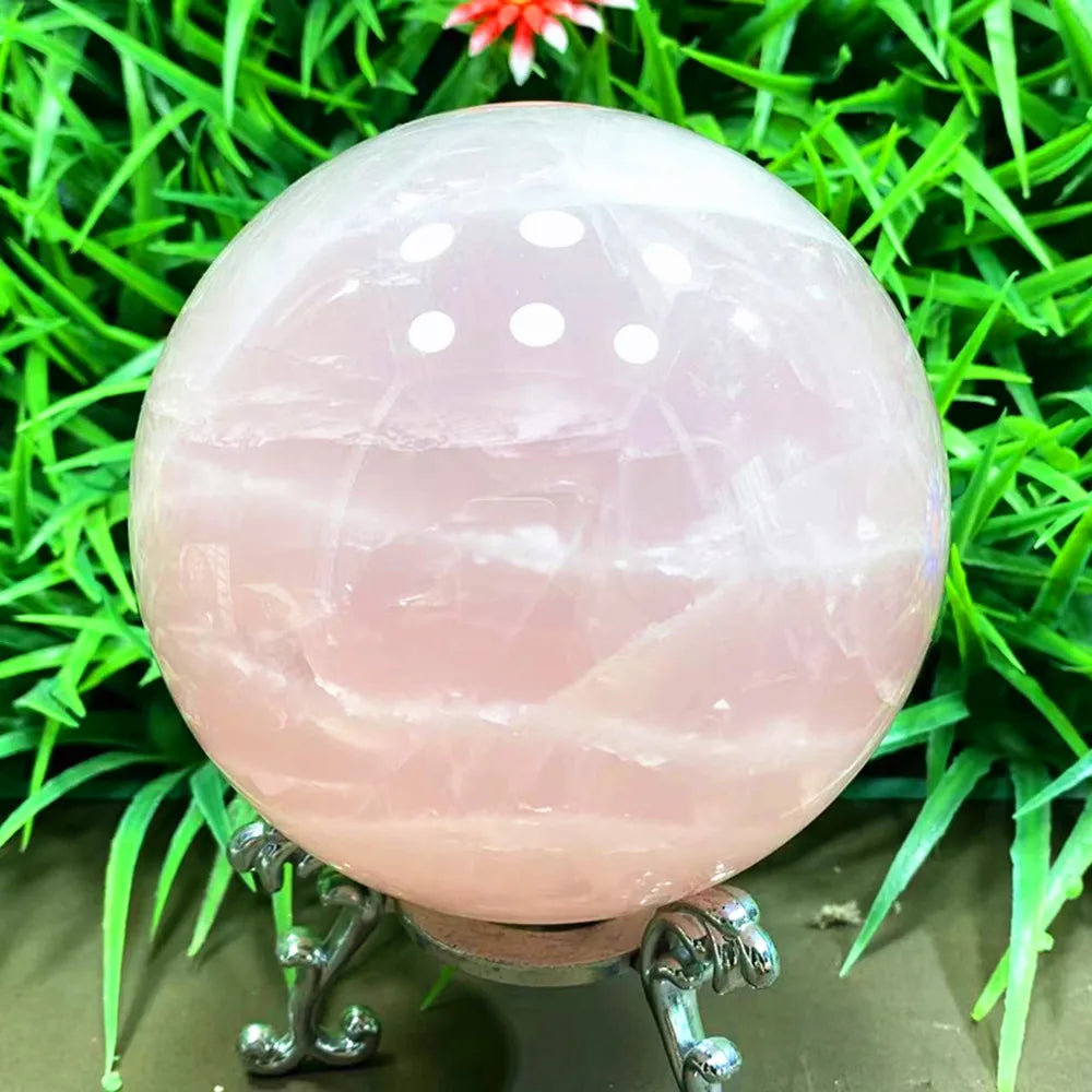 Natural pink quartz crystal ball home decor chakra ornament healing