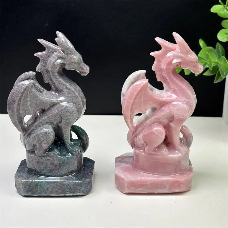12CM Natural Sapphire And Pink Opal Dragon Carving Crystal Love Healing Fengshui Gemstones HomeDecoration Holiday Gift 1PCS