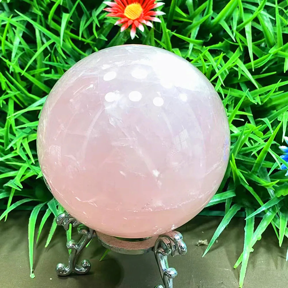 Natural pink quartz crystal ball home decor chakra ornament healing