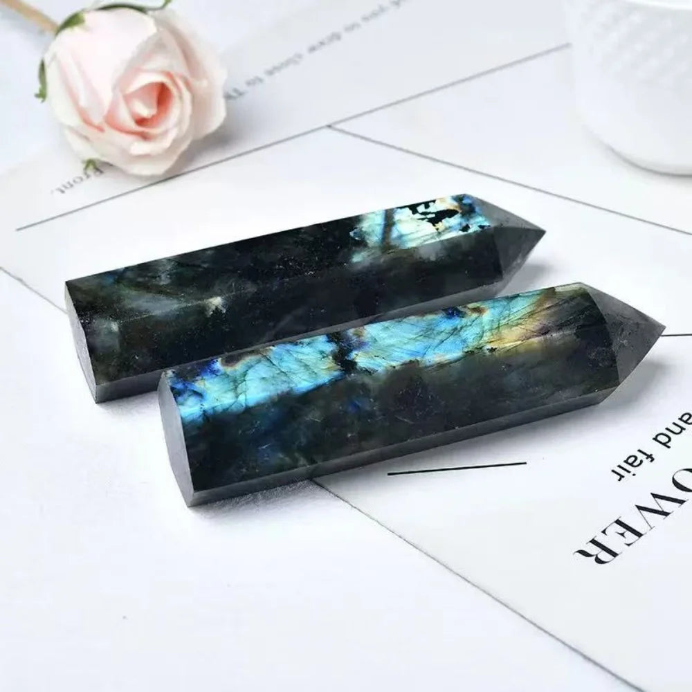 Natural Labradorite Tower Point Obelisk Polished Healing Crystal Magic Wand Ornament Room Living Room Office Decor Festival Gift