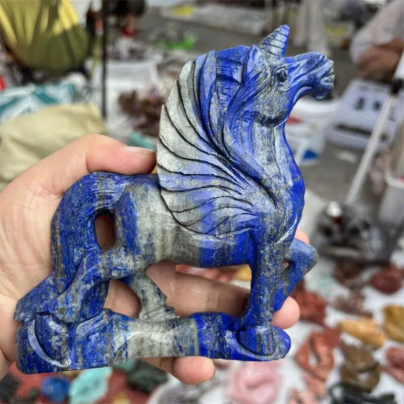 Natural Lapis Lazuli Unicorn Carving Statue Reiki Figurine Gemstone Animals Chakra Healing Product Gift 1pcs