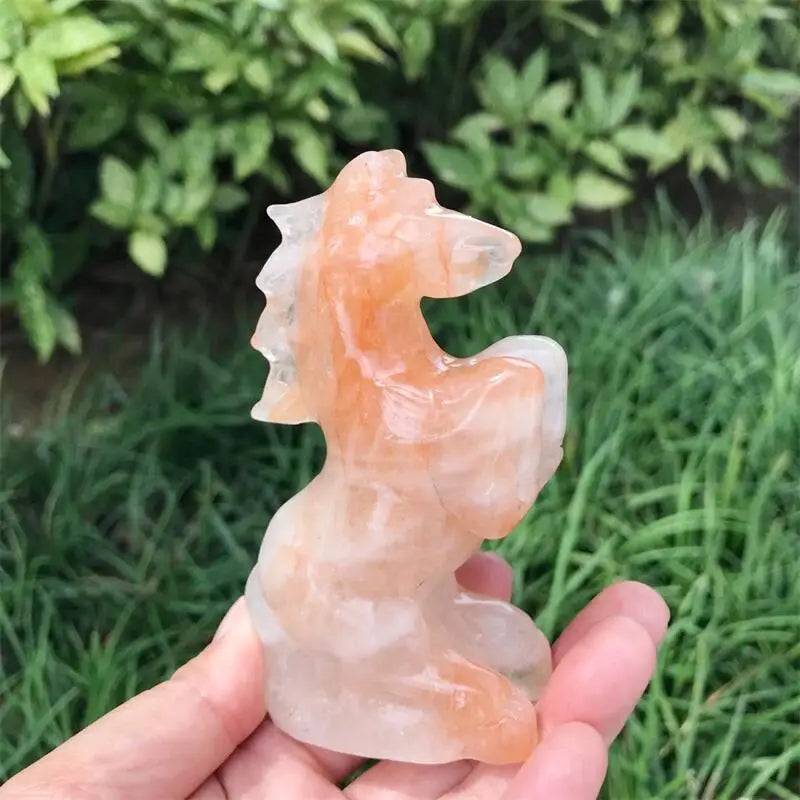 Natural Red Fire Quartz Hematoid Horse Carving Animal Reiki Healing Fengshui Holiday Crafts Gifts 1pcs