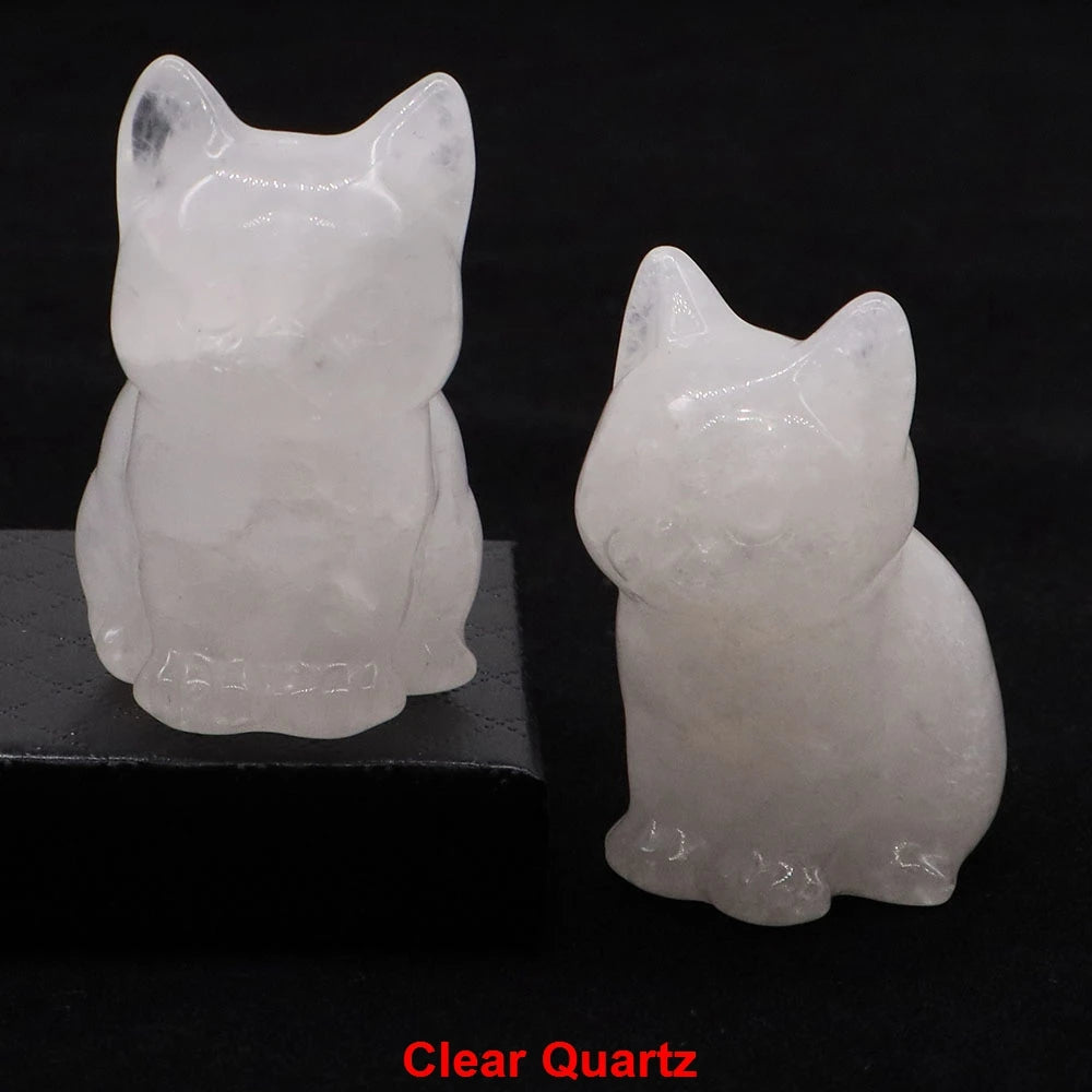 1.8" Natural Stone Cat Statue Hand Carved Animal Figurine Healing Crystal Amethyst Crafts Chakra Meditation Home Decoration Gift