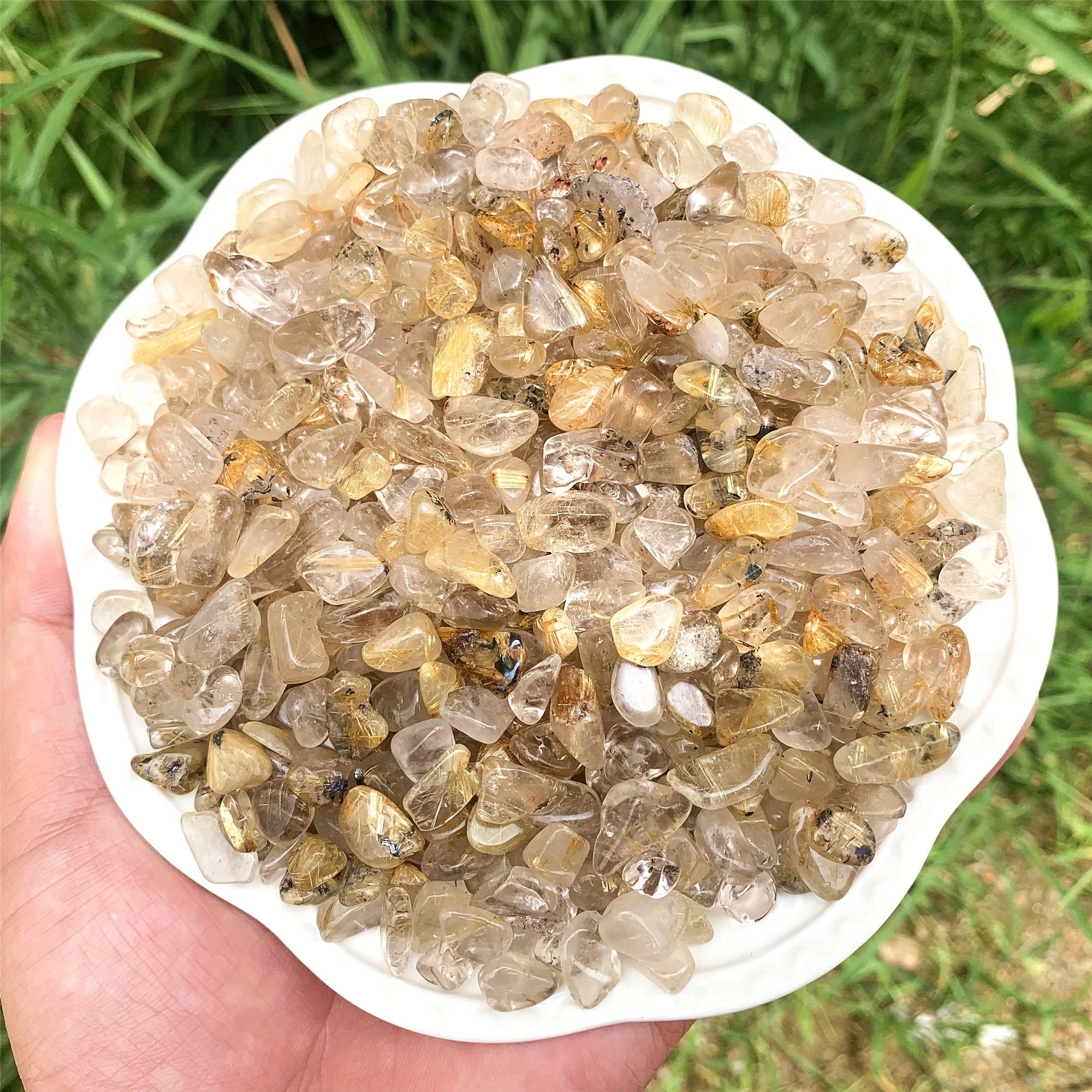 5-9mm Natural Golden Rutile Quartz Tumbled Chips Stone Crushed Healing Crystal Stones For Plants Succulent Flowerpot Vase Filler