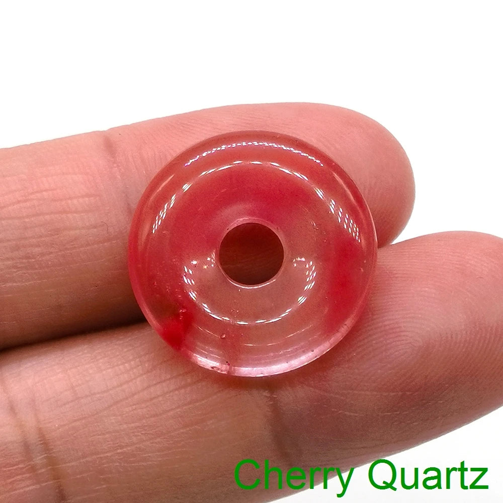20mm Natural Round Big Hole Hollow Stone Crystal Quartz Aventurine Agate Jade Donut Charm Carved for Pendants Diy Making Gift