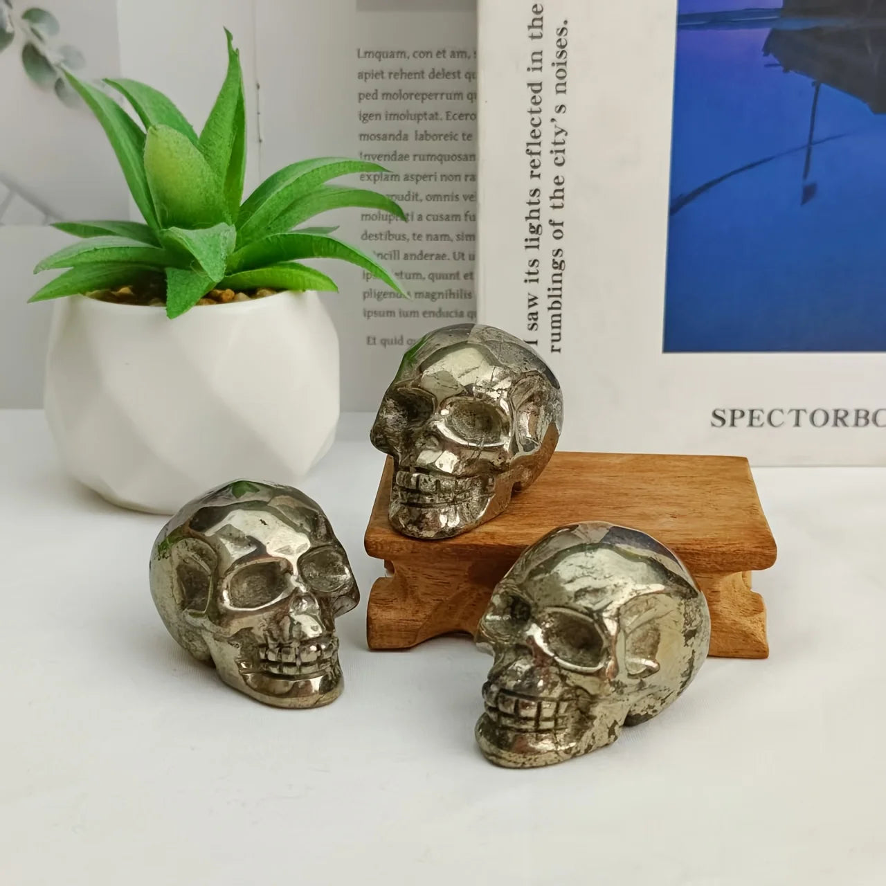 Unique Pyrite Skull Carving, Natural Stone Decor for Home, Office, or Party, Perfect Gift for Birthdays, Birthdays, Halloween