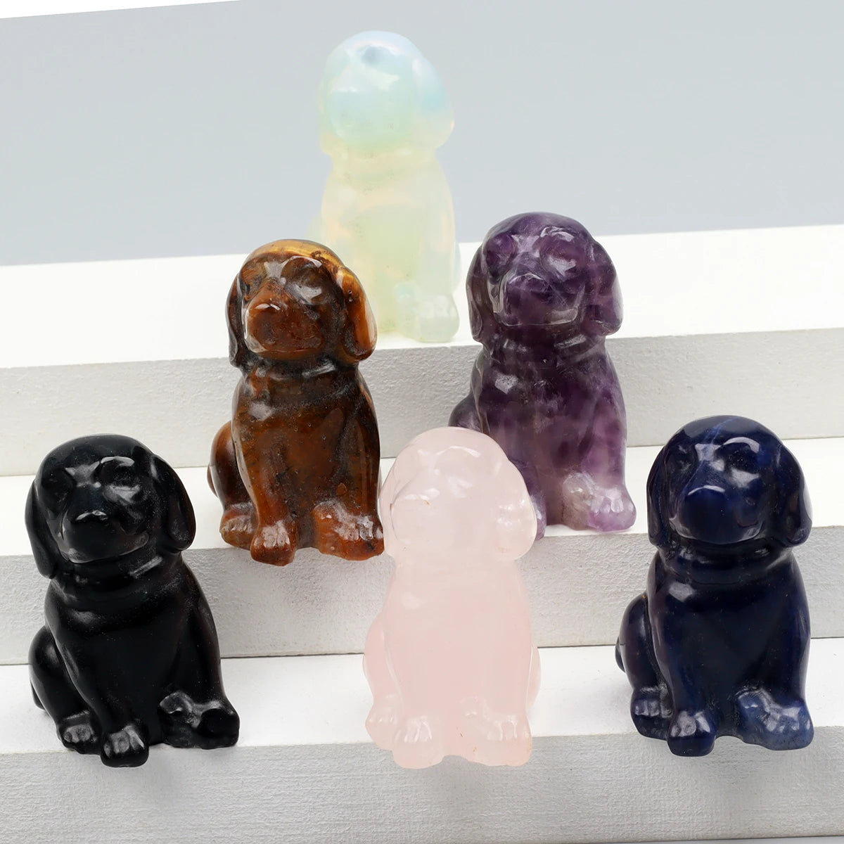 Black Obsidian Dog Figurine, Natural Stone, Hand Carved Jade Mini Puppy, Crystal Craft, Chakra, Home Decor, 1.5"