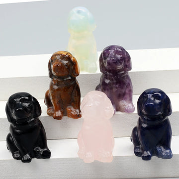 Black Obsidian Dog Figurine, Natural Stone, Hand Carved Jade Mini Puppy, Crystal Craft, Chakra, Home Decor, 1.5"