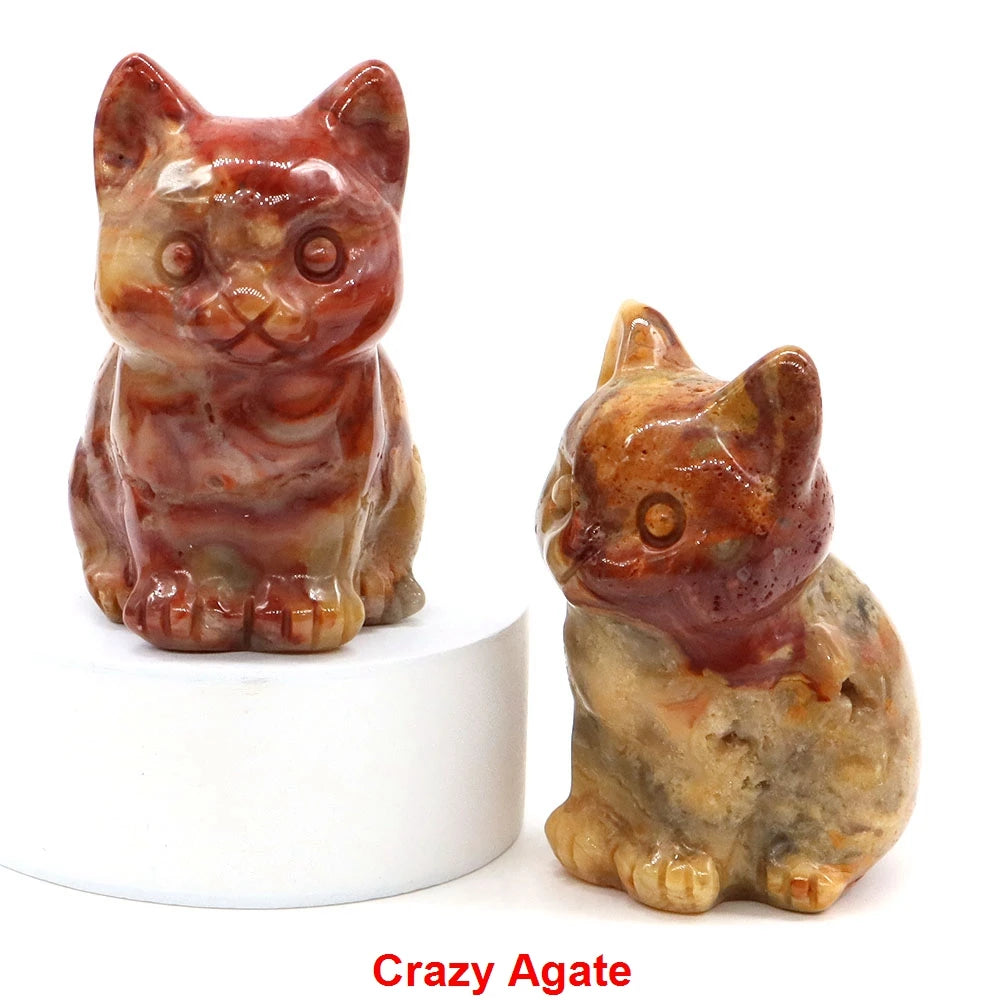 1.8" Natural Stone Cat Statue Hand Carved Animal Figurine Healing Crystal Amethyst Crafts Chakra Meditation Home Decoration Gift