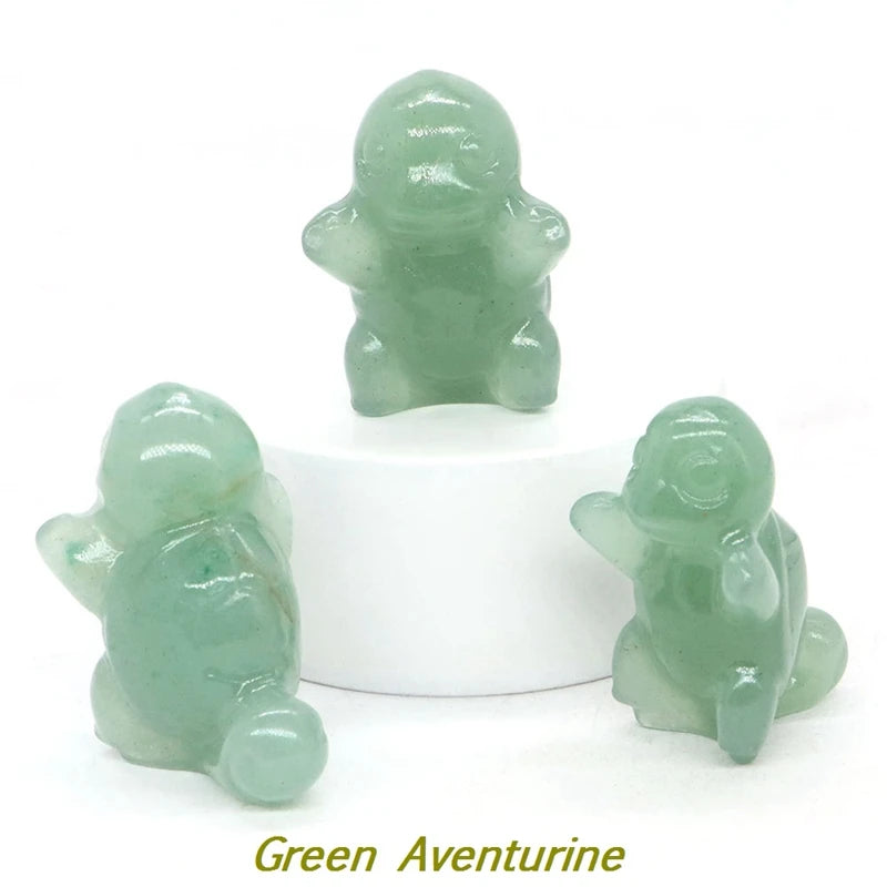 1.2" Natural Crystal Stone Squirrel Frog Seed Turtle Statue Cartoon Gemstone Carved Healing Home Room Decor Kids Holiday Gift