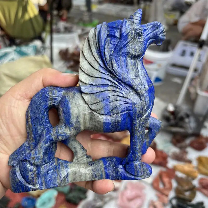 Natural Lapis Lazuli Unicorn Carving Statue Reiki Figurine Gemstone Animals Chakra Healing Product Gift 1pcs