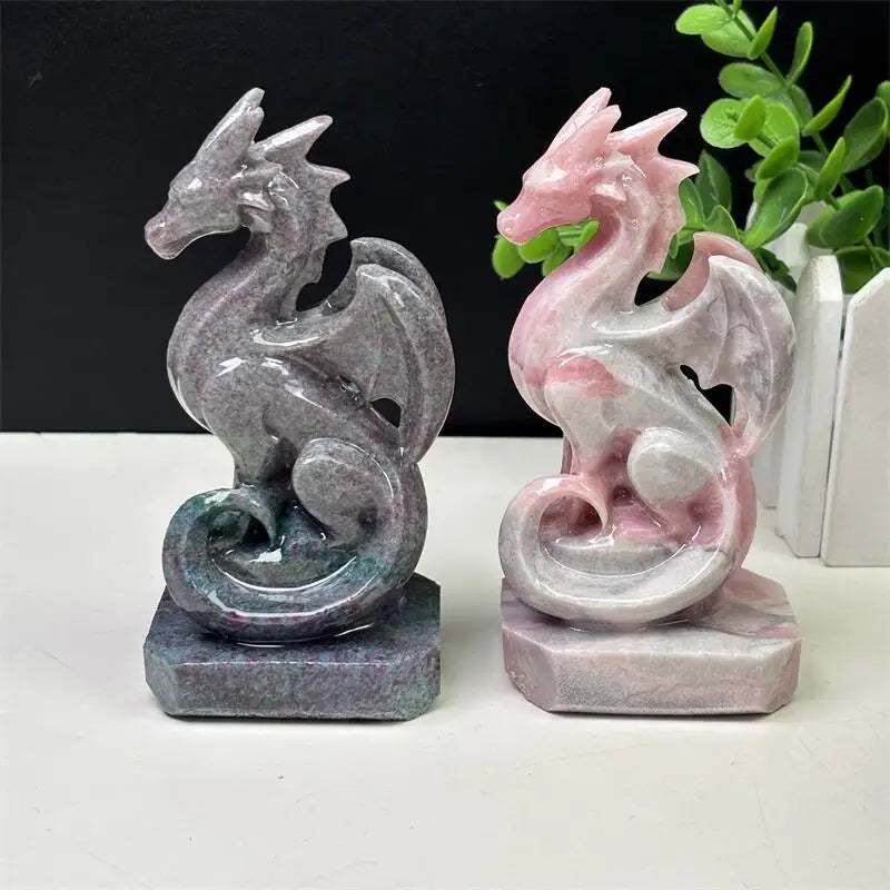 12CM Natural Sapphire And Pink Opal Dragon Carving Crystal Love Healing Fengshui Gemstones HomeDecoration Holiday Gift 1PCS