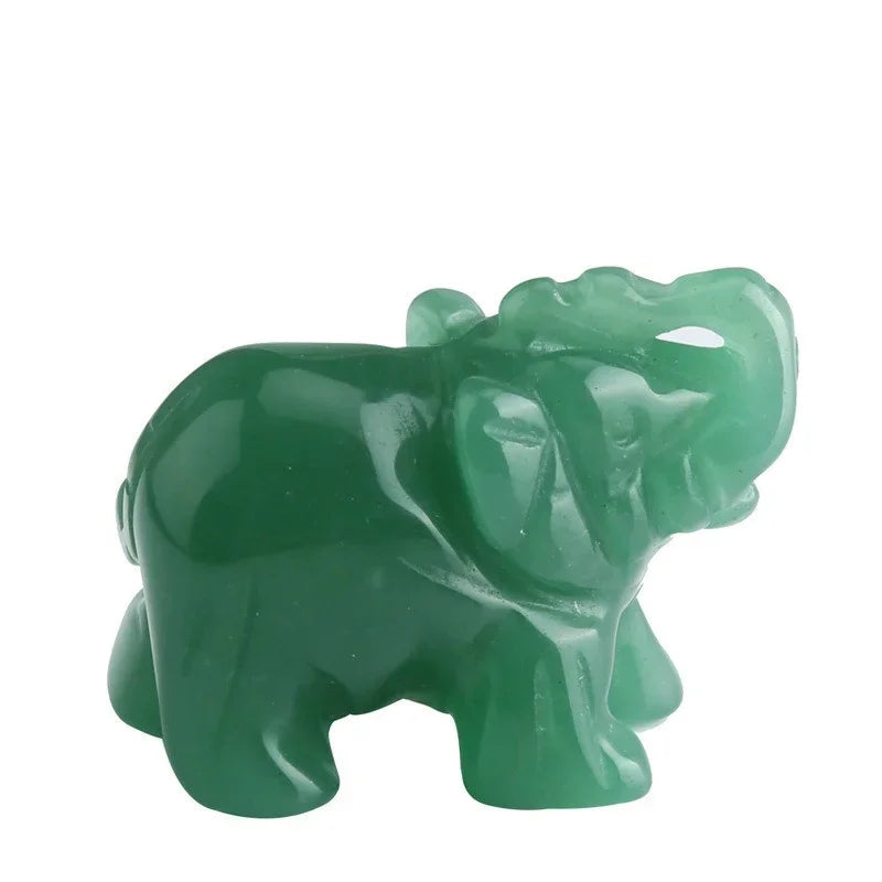 Classic Green Pink Jade Stone Craving Lucky Elephant Feng Shui Statue Figurine Home Office Ornaments