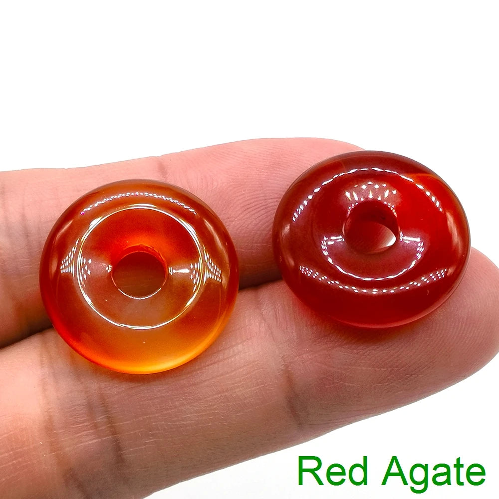 20mm Natural Round Big Hole Hollow Stone Crystal Quartz Aventurine Agate Jade Donut Charm Carved for Pendants Diy Making Gift
