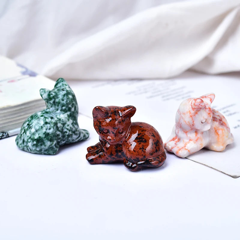 1pc Natural Crystal Tummy Time Cat Carving Craft, Mini Ornament, Home Decoration