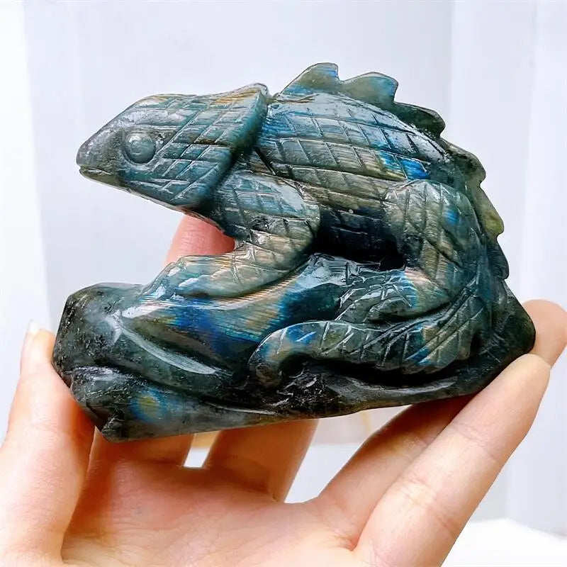 Natural Labradorite Lizard Carved Statue Room Ornament Healing Crystal Reiki Animal Figurine Gemstone Home Decor 1pcs
