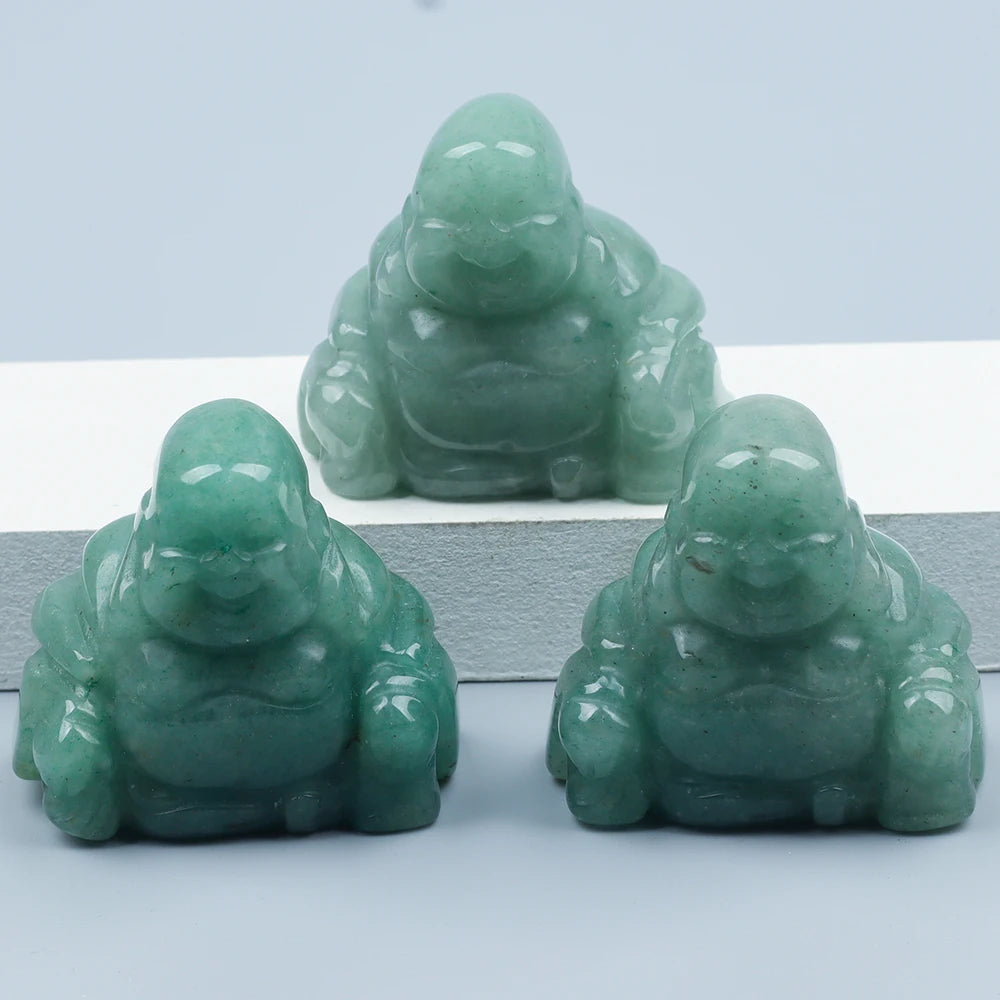 1.5" Hand Carved Jade Maitreya Buddha Figurine Natural Aventurin Crystal Reiki Healing Quartz Chakra Lucky Smile Buddha Figurine