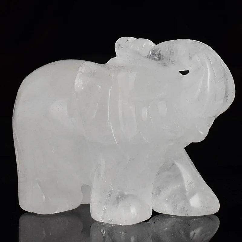 Hand carved 1.5 inch rock quartz elephant Figurine Natural stone Healing Animal Crystal Craft Fengshui Home Decor