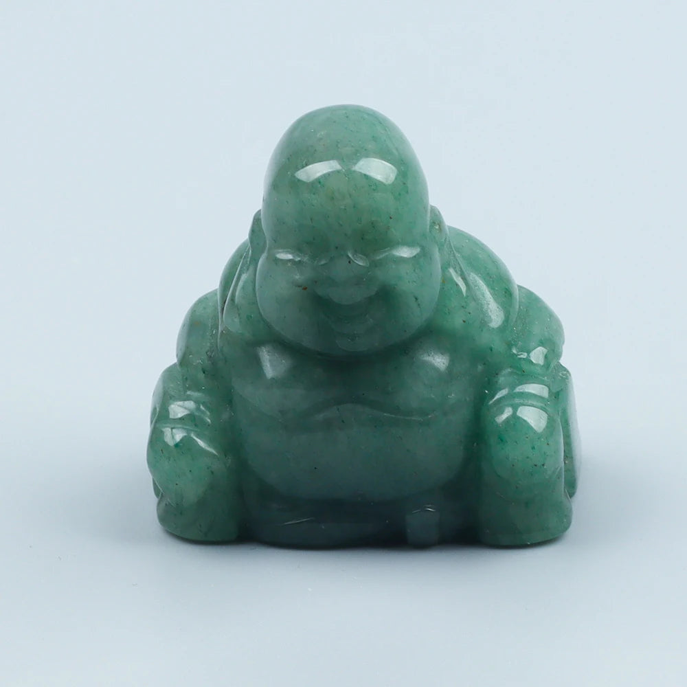 1.5" Hand Carved Jade Maitreya Buddha Figurine Natural Aventurin Crystal Reiki Healing Quartz Chakra Lucky Smile Buddha Figurine