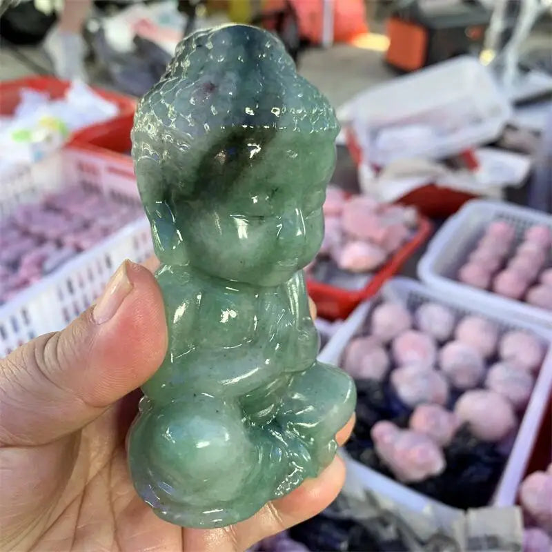 12CM Natural Green Aventurine Buddha Carving Crystal Healing Fengshui Fashion For Home Decoration Lucky Gift 1pcs