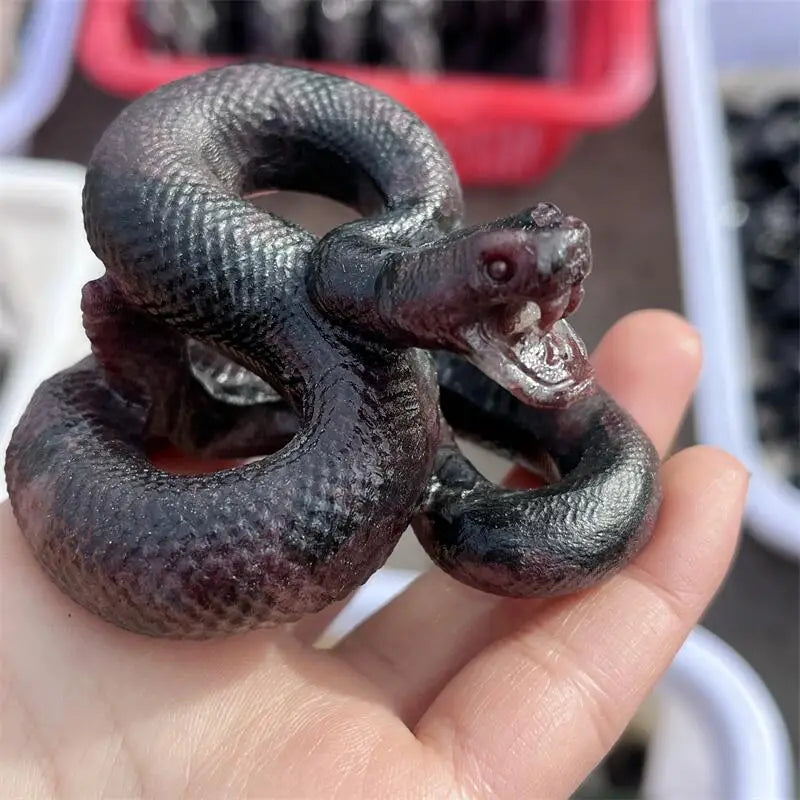 Natural Garnet Snake Carving Animal Crafts Healing Crystal Stone Feng Shui Home Decoration Gift 1PCS