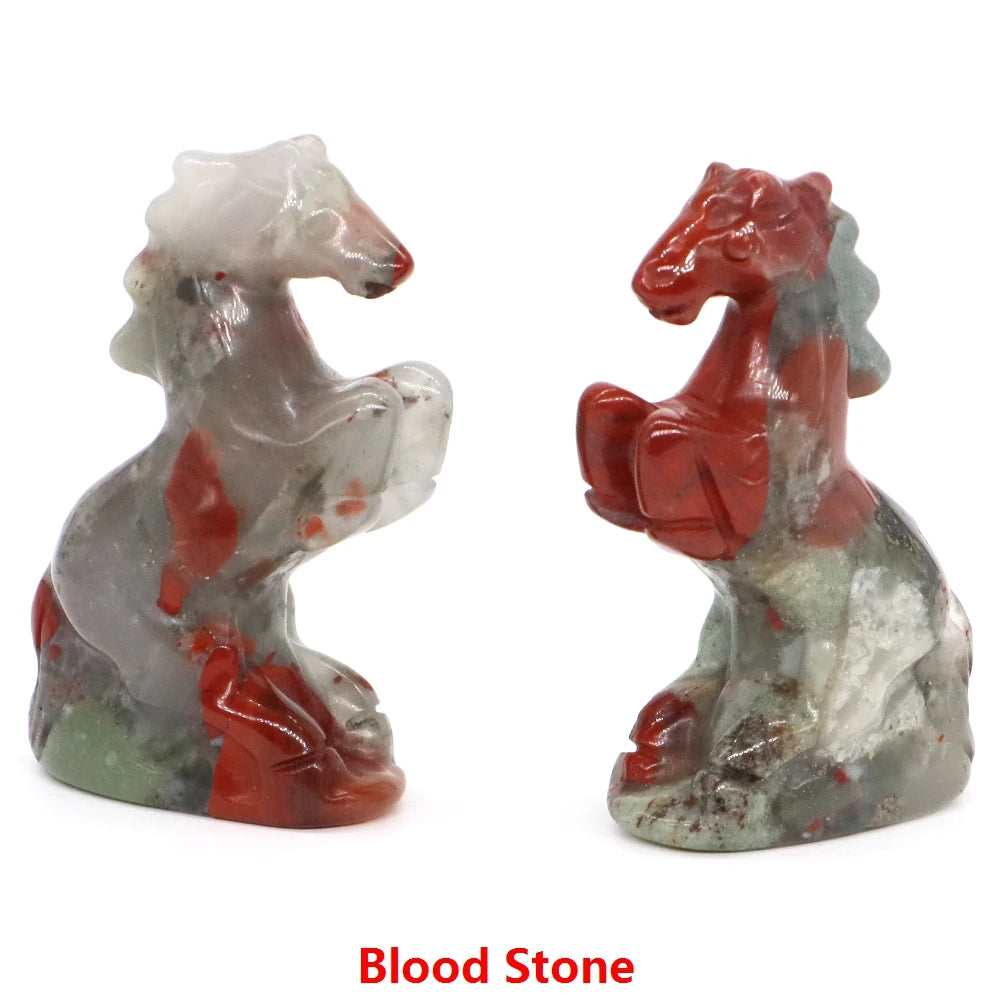 49mm Horse Statue Natural Reiki Healing Stones Amethyst Rose Quartz Carved Crystal Feng Shui Figurine Halloween Home Decor Gifts