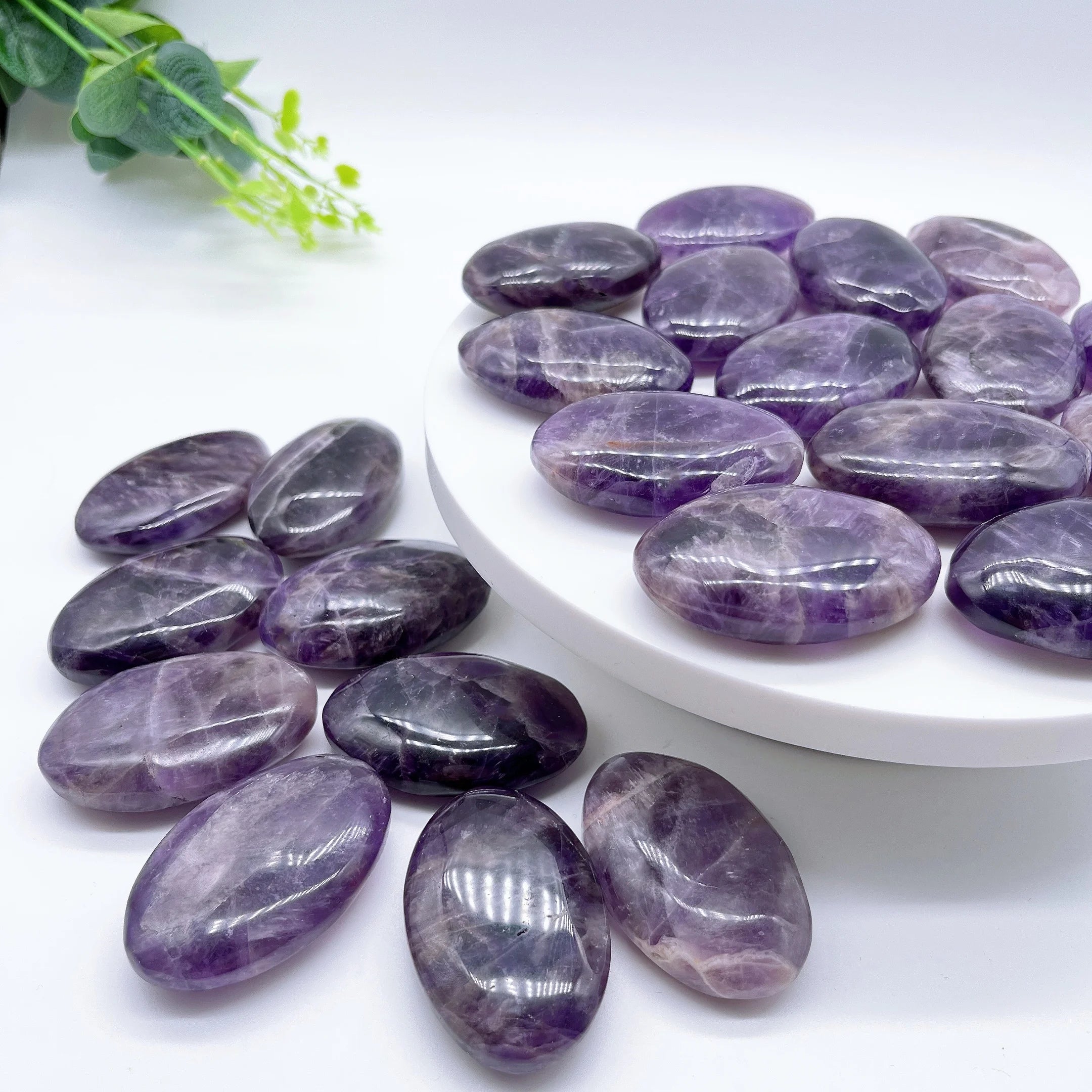 55MM Natural Amethyst Pocket Palm Crystal Quartz Stone Polished Energy Gems Reiki Healing Gift  Home Decor Aquarium decoration