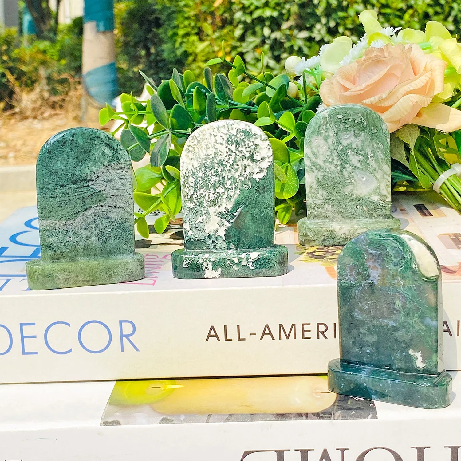 1pc Natural Crystal Tombstone Carving, Perfect Halloween Party Decoration, Ornaments DIY Accessories, Crystal Reiki Handmade Cra