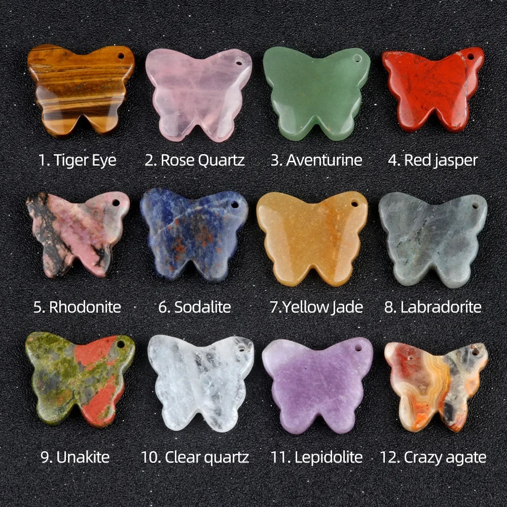 Natural Stone Agate Carved Butterfly Shape DIY Pendant Accessories Reiki Healing Crystals Gemstone Desktop Home Decor