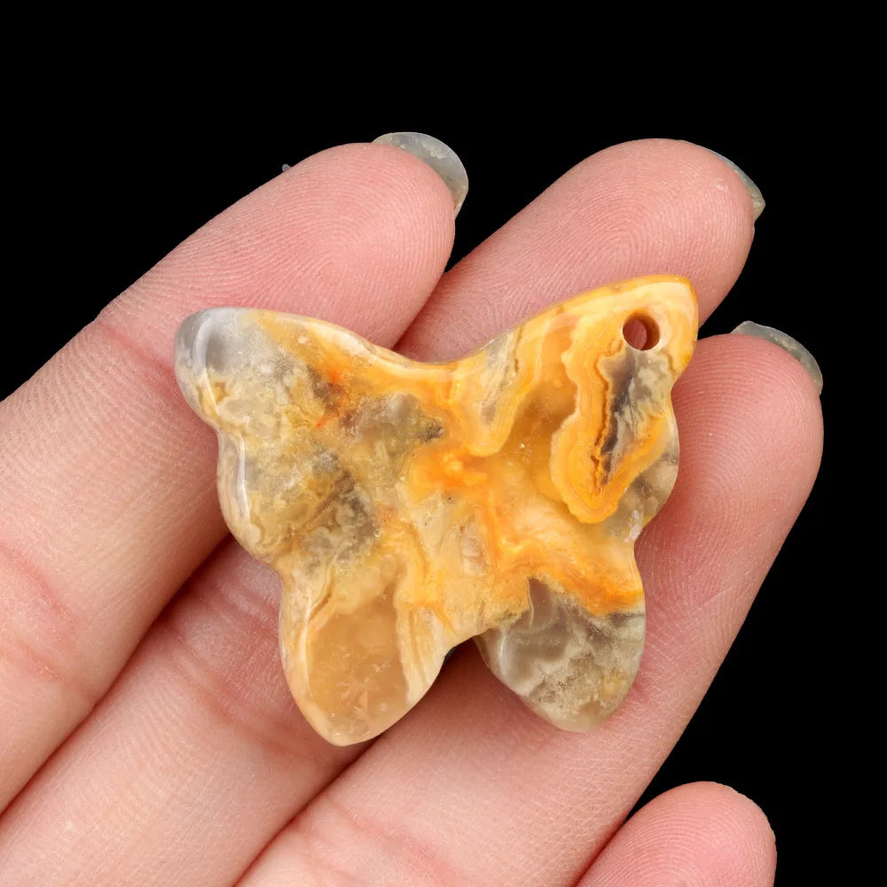 Natural Stone Agate Carved Butterfly Shape DIY Pendant Accessories Reiki Healing Crystals Gemstone Desktop Home Decor