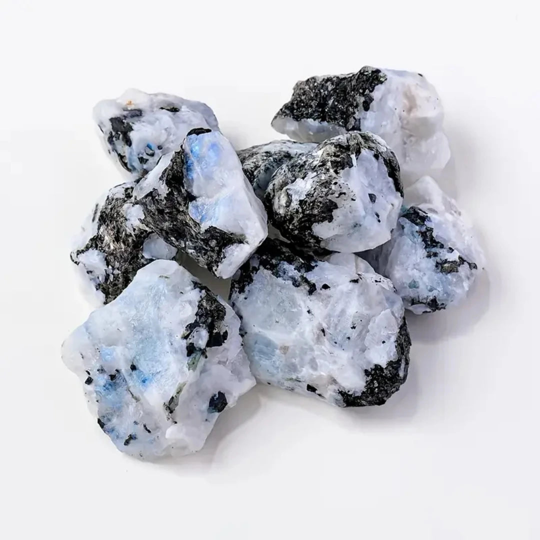 40g/120g/240g Natural Rainbow Moonstone Rough Stone Mineral, Black and White Stone, Fish Tank Garden Bonsai Home Decoration Gift