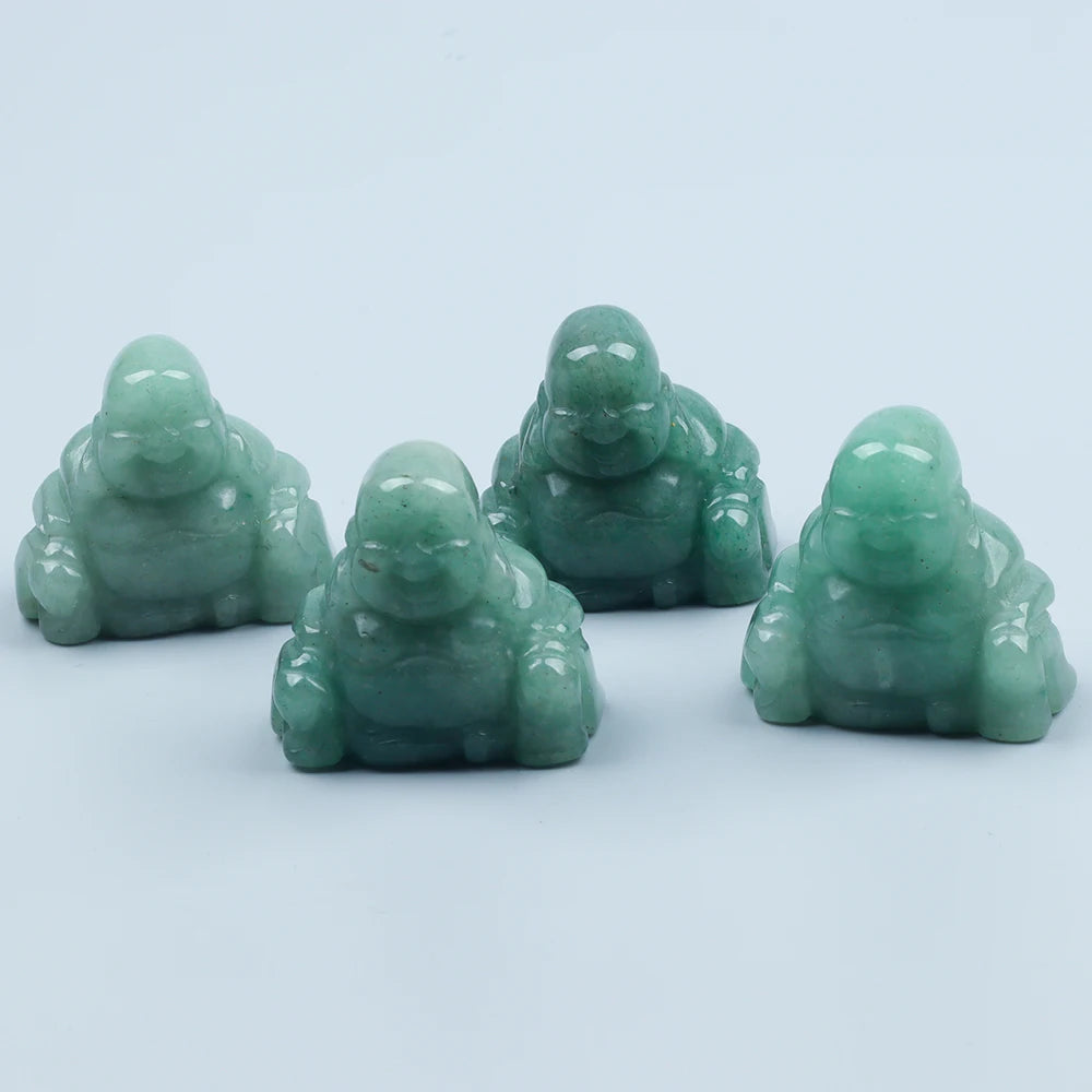 1.5" Hand Carved Jade Maitreya Buddha Figurine Natural Aventurin Crystal Reiki Healing Quartz Chakra Lucky Smile Buddha Figurine