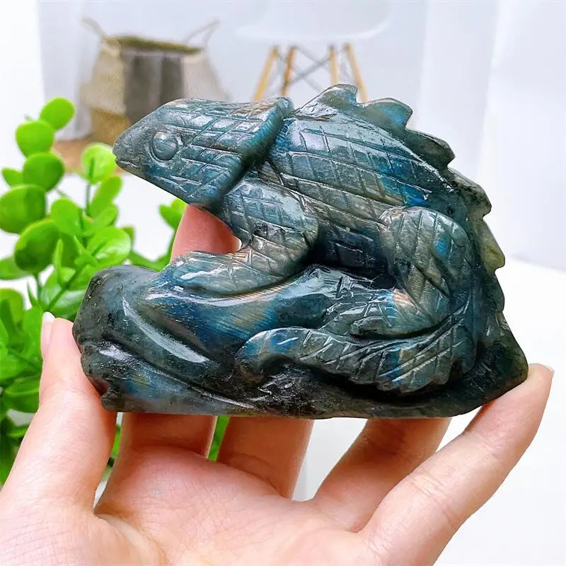 Natural Labradorite Lizard Carved Statue Room Ornament Healing Crystal Reiki Animal Figurine Gemstone Home Decor 1pcs