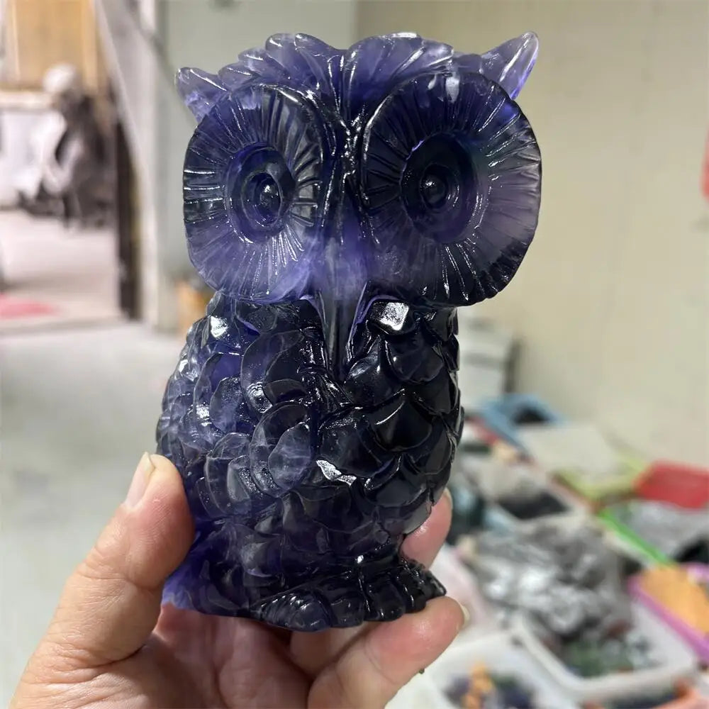 Natural purple fluorite quartz owl animal Healing Crystal Healing Crystal Stone for Home Decoration Gift Feng Shui Home Decor