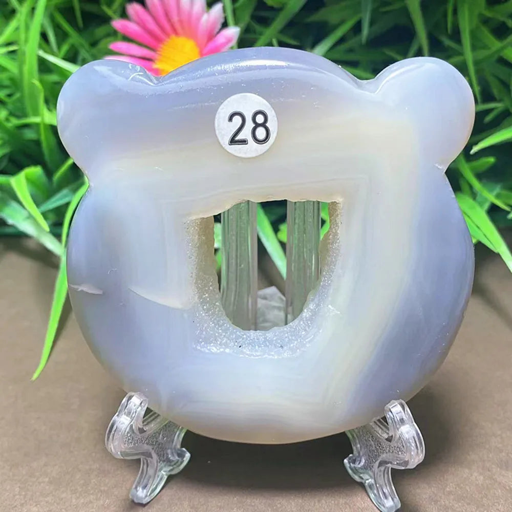 Natural Agate Crystal Cat Face Heart — Carved Quartz Chakra Home Decor Gift