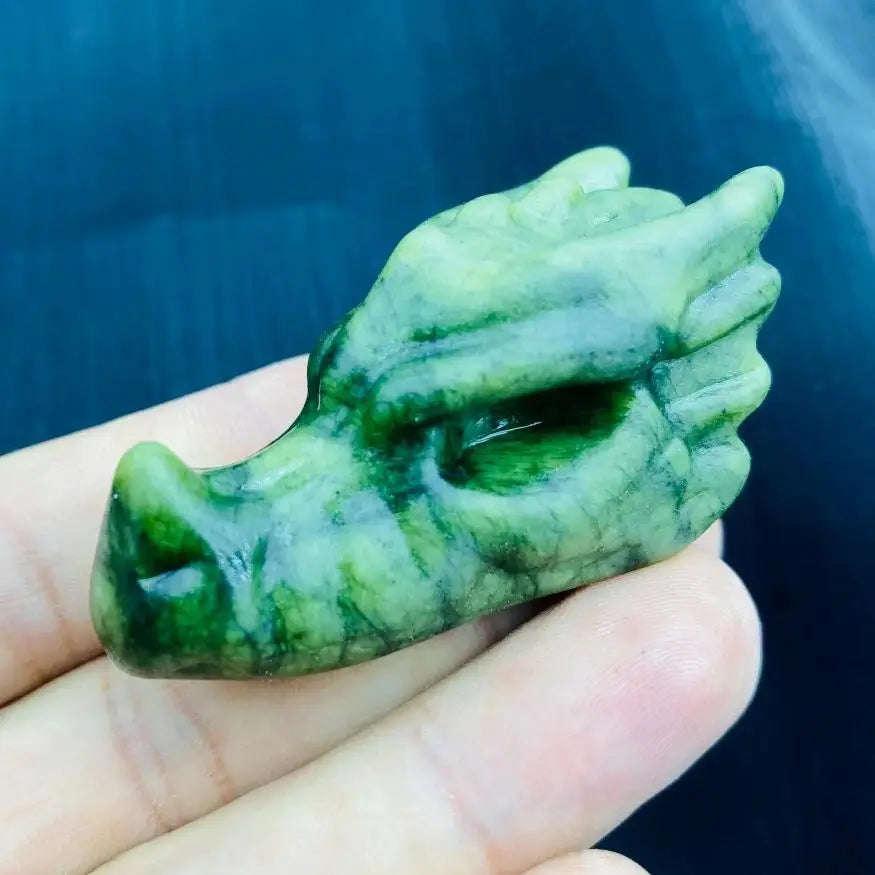 Natural Green Jade Skulls Crystal Dragon Skull Head Sculpture Reiki Stone Ornament For Collection Home Decor Gifts 1pc