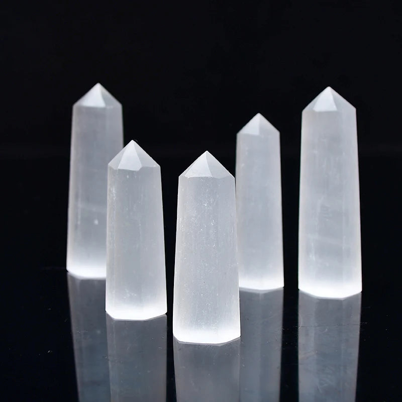 Natural Crystal Selenite Quartz Crystal Point Healing Stone Hexagonal Prisms 50-80mm Obelisk Wand Stone Chakra Home Decor 1PC