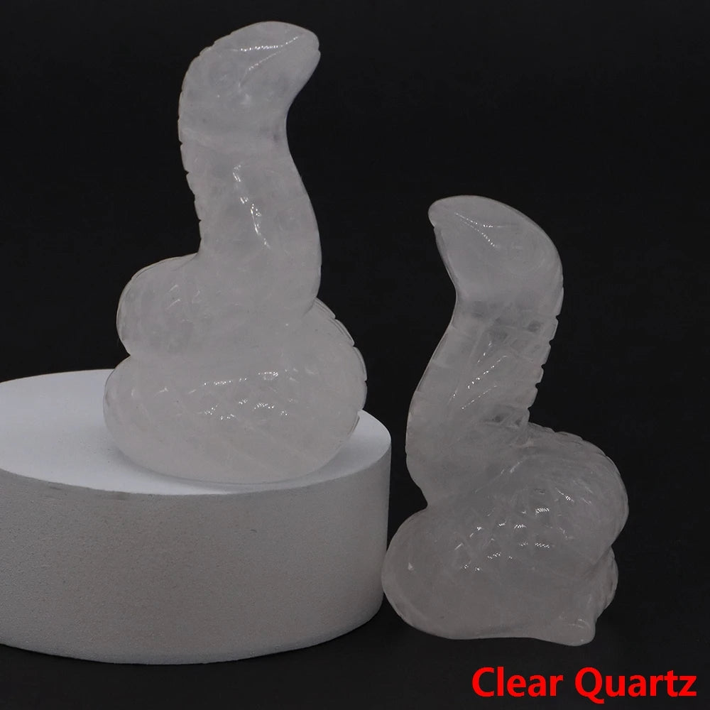 2" Snake Statue Natural Stone Healing Amethyst Rose Quartz Carved Healing Animal Figurine Reiki Crystal Crafts Home Decoration